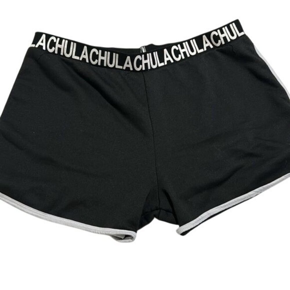 Trendy Black Chula Waistband Athletic Shorts By Trendz Size L